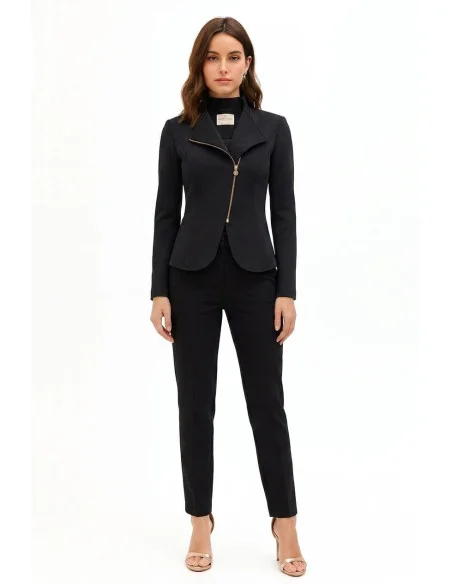 Fitted Blazer Jacket in Scuba Crepe with Asymmetrical Zip Rinascimento