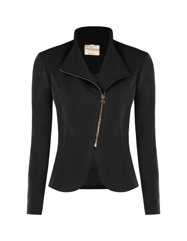 Veste blazer cintrée en crêpe scuba avec fermeture éclair asymétriq...