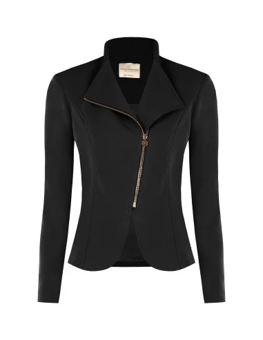 Veste blazer cintrée en crêpe scuba avec fermeture éclair asymétrique Rinascimento