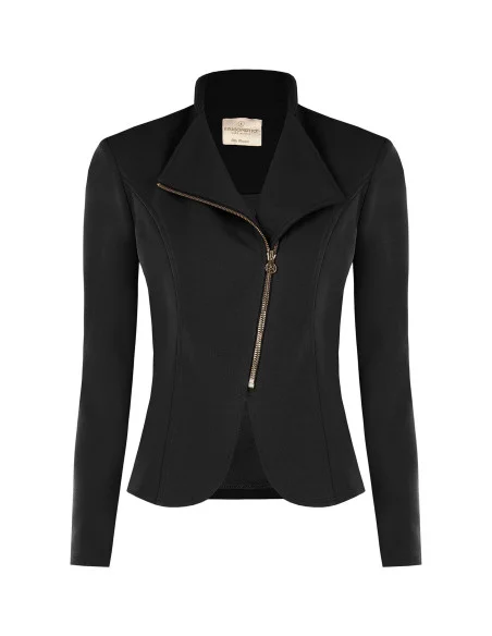 Veste blazer cintrée en crêpe scuba avec fermeture éclair asymétrique Rinascimento