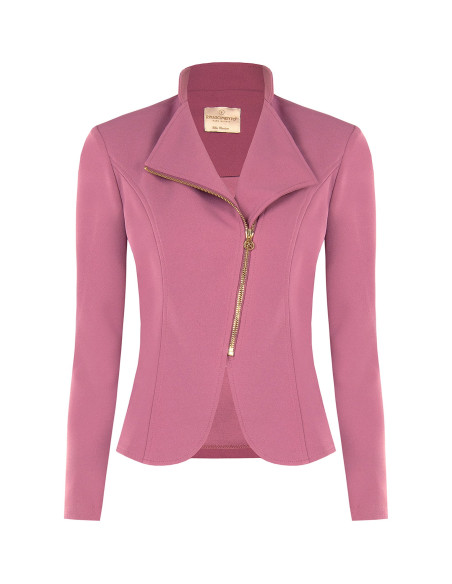 Veste blazer cintrée en crêpe scuba avec fermeture éclair asymétriq...