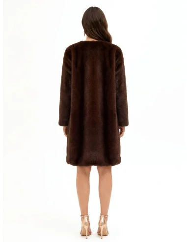 Long Faux Fur Coat with Hook Fastening Rinascimento