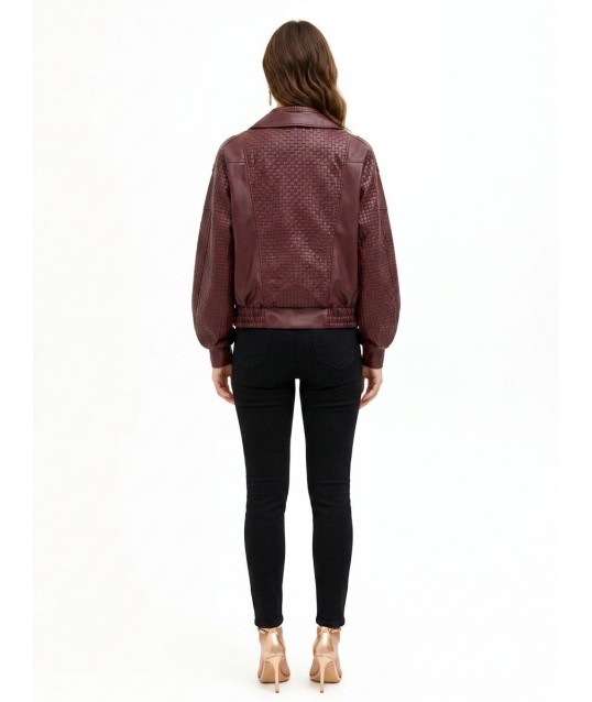 Blouson bomber en simili-cuir avec motif à carreaux entrelacés « Rinascimento »