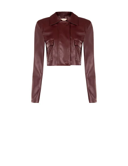 Veste courte en similicuir avec motif à carreaux tressés et bretelles Rinascimento