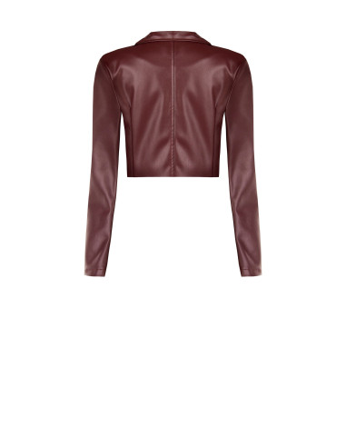 Cropped Faux Leather Jacket with Woven Checkered Texture and Shoulder Straps Rinascimento