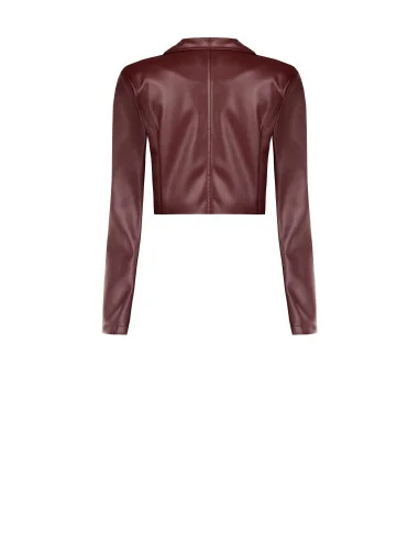 Veste courte en similicuir avec motif à carreaux tressés et bretelles Rinascimento