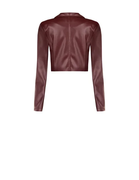 Cropped Faux Leather Jacket with Woven Checkered Texture and Shoulder Straps Rinascimento