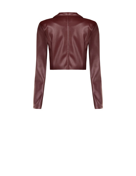 Veste courte en simili cuir avec motif à carreaux entrelacés et bre...