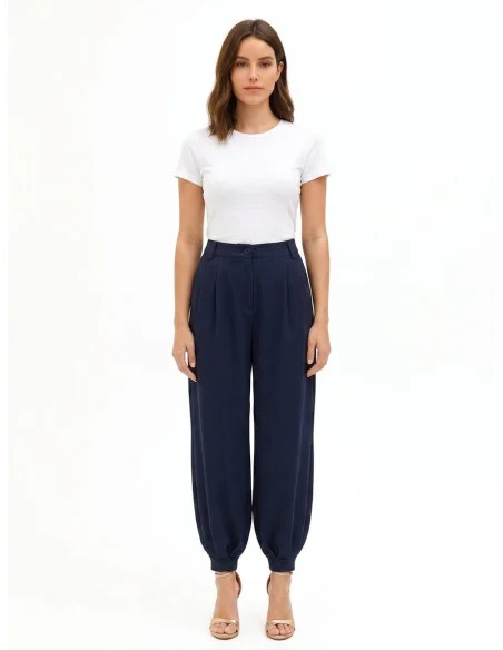 Balloon Trousers in Viscose Blend with Double Pleats Rinascimento