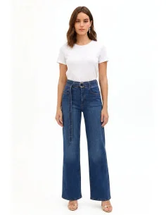 Stretch Wide-Leg Jeans with Matching Belt Rinascimento
