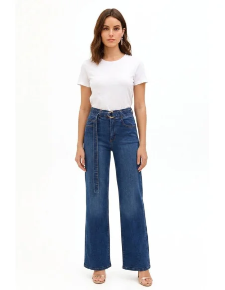 Jeans Wide Leg Elasticizzati Con Cintura Coordinata Rinascimento