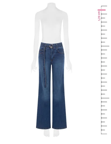 Stretch Wide-Leg Jeans with Matching Belt Rinascimento