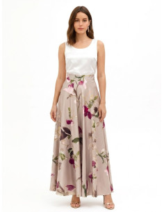 Long, Full-Circle Floral Satin Skirt in the Rinascimento Style - Ve...