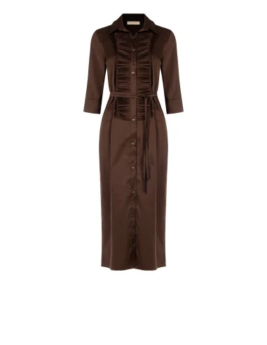 Robe-chemise longue en coton mélangé avec volants et longue ceinture fine assortie Rinascimento