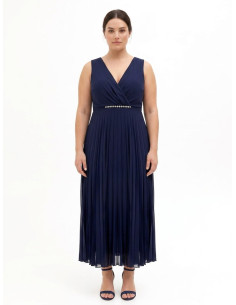 Abito Curvy Lungo In Georgette Plissé Con Cristalli In Vita E Scollo A Incrocio Rinascimento Curvy