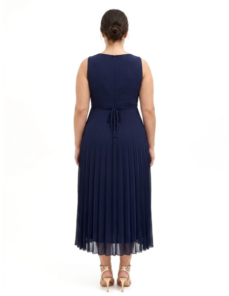 Robe longue pour femmes rondes en georgette plissée, avec cristaux ...