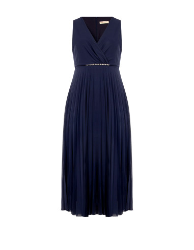 Long Curvy Dress in Pleated Georgette with Crystal Embellishments a...