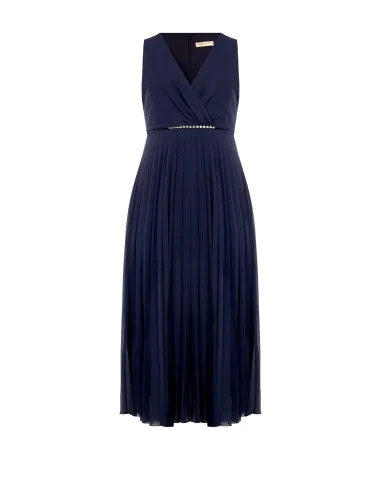 Curvy Long Dress In Pleated Georgette With Waist Crystals And Wrap Neckline Rinascimento Curvy