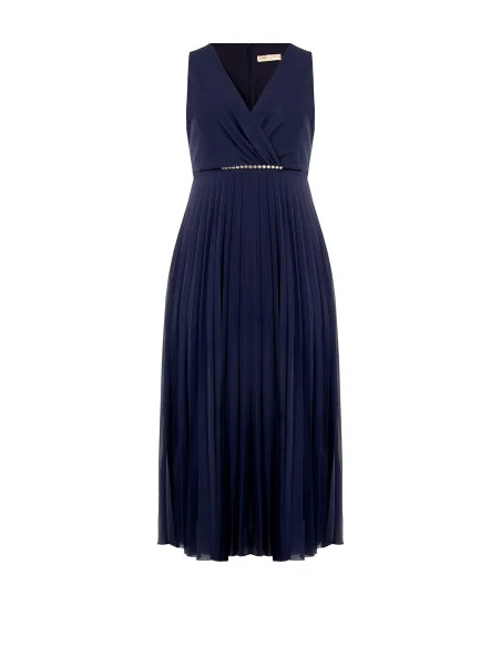 Abito Curvy Lungo In Georgette Plissé Con Cristalli In Vita E Scollo A Incrocio Rinascimento Curvy