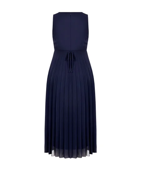 Curvy Long Dress In Pleated Georgette With Waist Crystals And Wrap Neckline Rinascimento Curvy