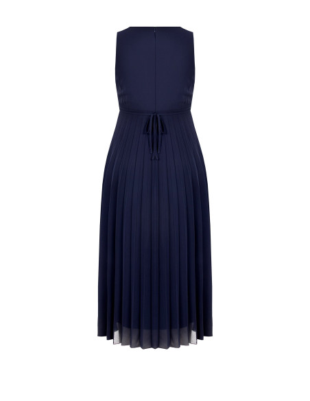 Robe longue pour femmes rondes en georgette plissée, avec cristaux ...
