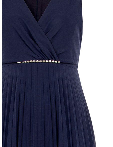 Long Curvy Dress in Pleated Georgette with Crystal Embellishments a...