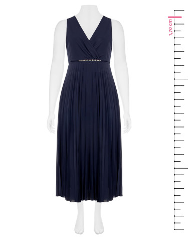 Abito Curvy Lungo In Georgette Plissé Con Cristalli In Vita E Scollo A Incrocio Rinascimento Curvy