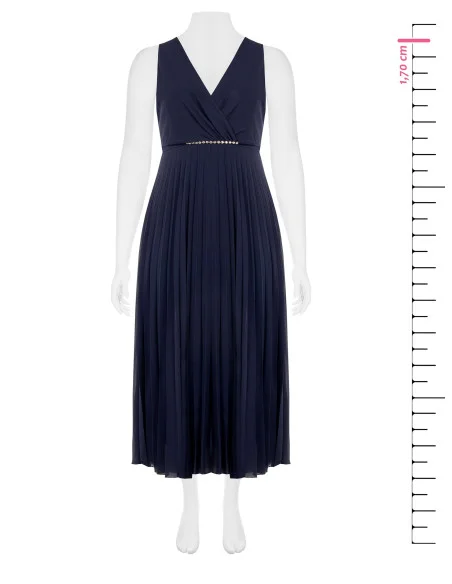 Curvy Long Dress In Pleated Georgette With Waist Crystals And Wrap Neckline Rinascimento Curvy