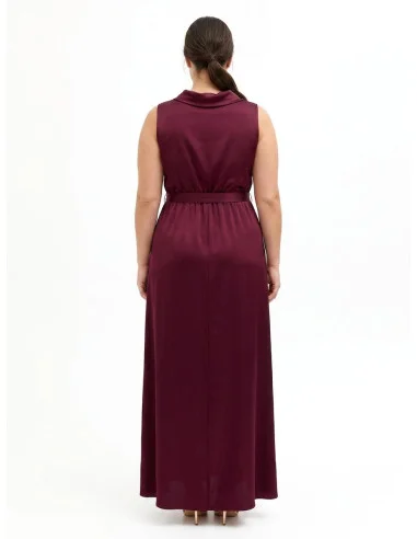 Long Curvy Satin Dress with Integrated Belt and Buckle Rinascimento Curvy