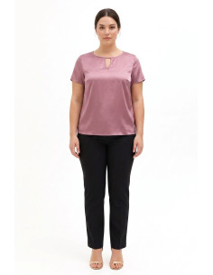 Rinascimento Curvy Flowing Satin Blouse with Double Teardrop Cut-ou...