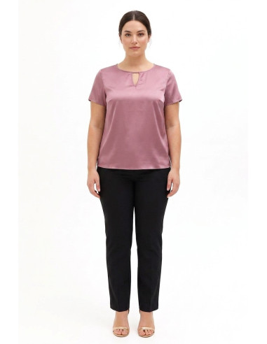 Rinascimento Curvy Flowing Satin Blouse with Double Teardrop Cut-ou...
