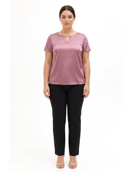 Rinascimento Curvy Flowing Satin Blouse with Double Teardrop Cut-ou...