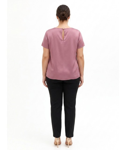 Rinascimento Curvy Flowing Satin Blouse with Double Teardrop Cut-outs