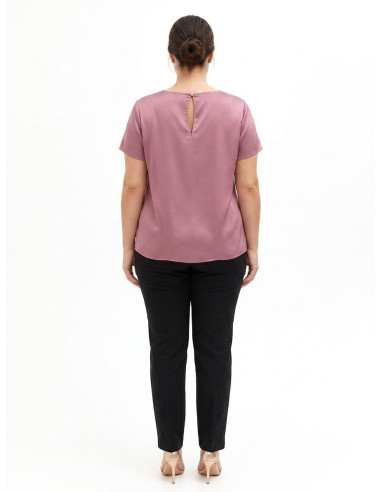 Rinascimento Curvy Flowing Satin Blouse with Double Teardrop Cut-ou...