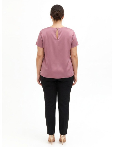 Rinascimento Curvy Flowing Satin Blouse with Double Teardrop Cut-ou...