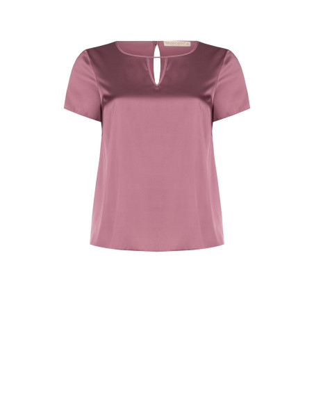 Blouse fluide pour femmes rondes en satin avec double découpe en fo...