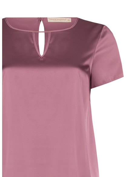 Rinascimento Curvy Flowing Satin Blouse with Double Teardrop Cut-ou...