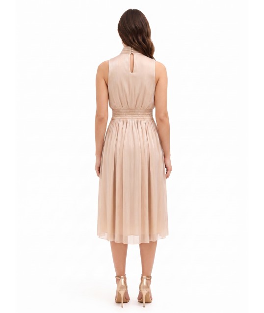 Robe midi en satin laminé avec nœud et élastique à la taille « Rinascimento »