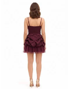 Short tiered satin balloon dress with tulle hem Rinascimento 2