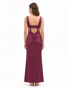 Long Structured Satin Dress with a Low Neckline and Gathered Back Rinascimento 2
