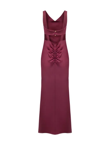 Long Structured Satin Dress with a Low Neckline and Gathered Back Rinascimento