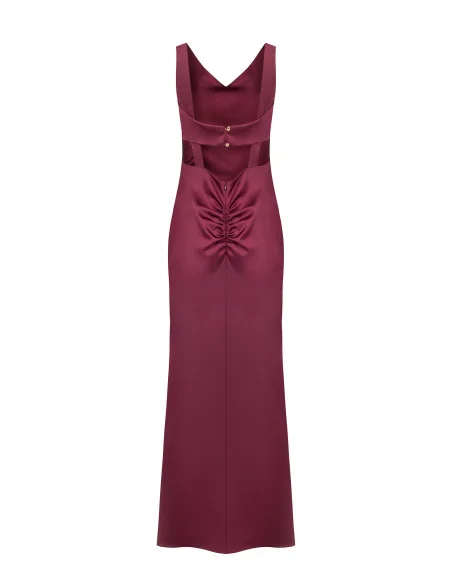 Long Structured Satin Dress with a Low Neckline and Gathered Back Rinascimento