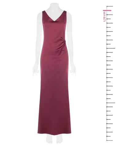 Long Structured Satin Dress with a Low Neckline and Gathered Back Rinascimento