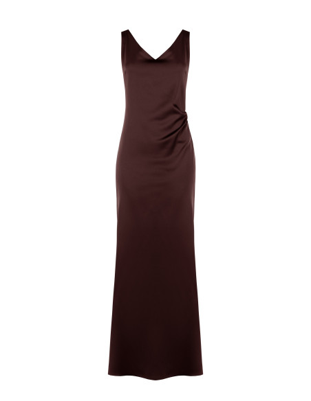 Rinascimento-style long dress in structured satin, with a low neckl...