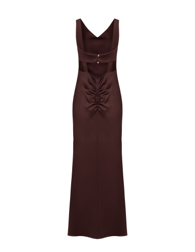 Robe longue en satin structuré, décolletée et froncée dans le dos, ...