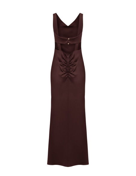 Robe longue en satin structuré, décolletée et froncée dans le dos, ...