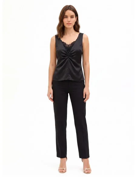 Fitted Satin-Effect Top with a Lace Detail and 2-Piece Look Rinascimento