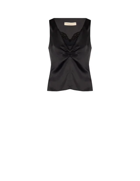 Fitted Satin-Effect Top with a Lace Detail and 2-Piece Look Rinascimento