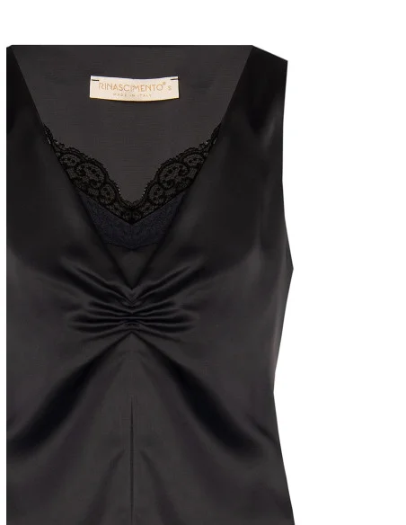 Fitted Satin-Effect Top with a Lace Detail and 2-Piece Look Rinascimento