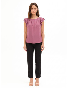 Rinascimento-style loose-fitting blouse in matt satin with ruffled ...
